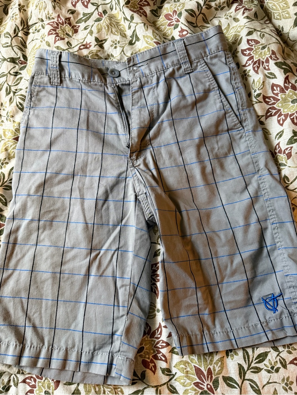 Vans Gray Shorts with Blue Windowpane Check - Kids